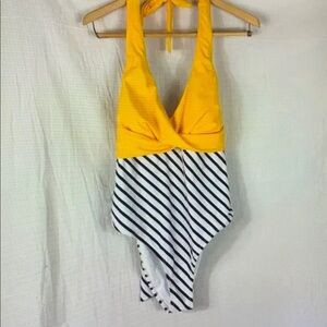 Yellow and Black Striped Swimsuit